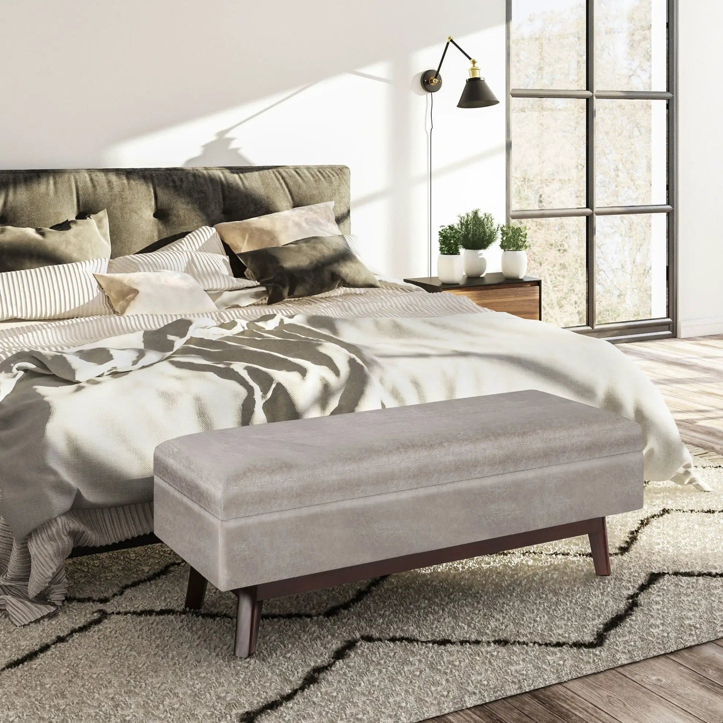 Owen Upholstered Rectangular Storage Ottoman by Unique Piece Furniture, taupe fabric on Tampa Home & Garden Store