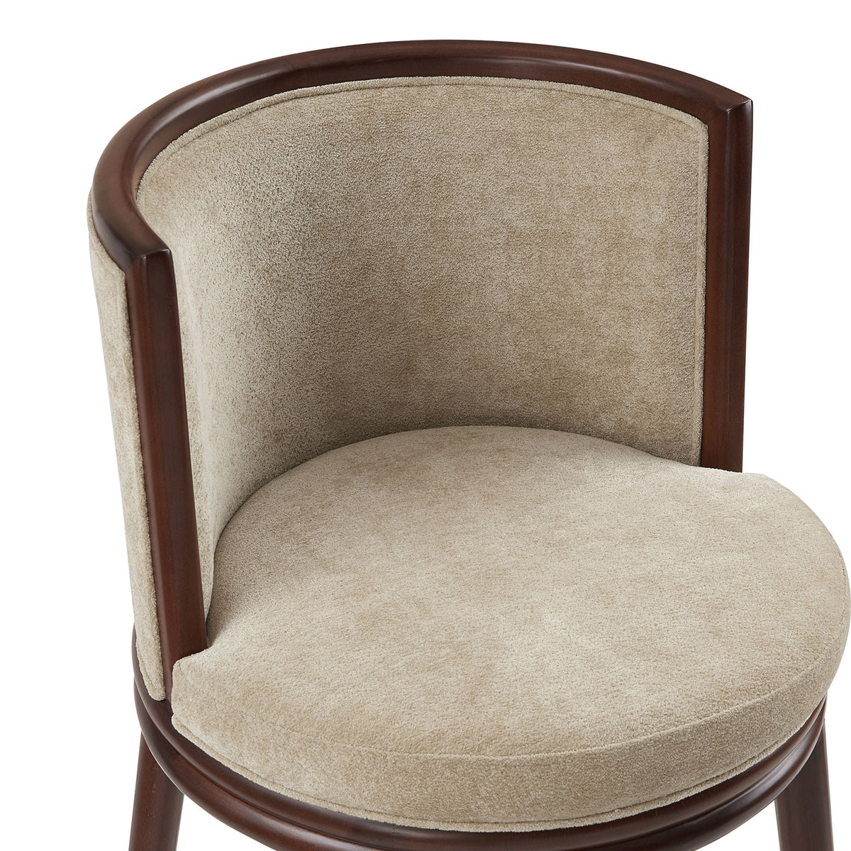 Evalyn Counter Stool beige upholstered seat with curved dark wood frame by HouseOfZazla on Tampa Home & Garden Store
