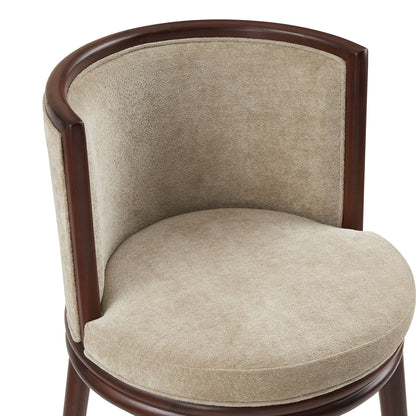 Evalyn Counter Stool beige upholstered seat with curved dark wood frame by HouseOfZazla on Tampa Home & Garden Store