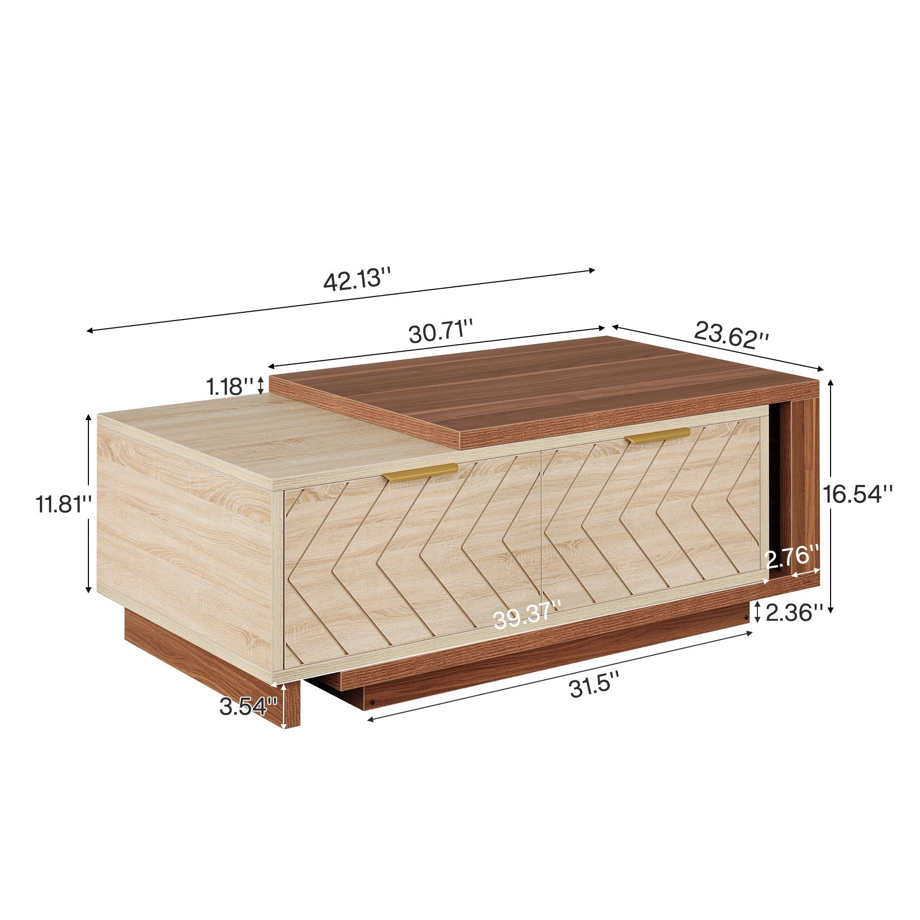 Extendable coffee table with 2 drawers, sliding top, hidden storage, walnut top and light base on Tampa Home & Garden Store