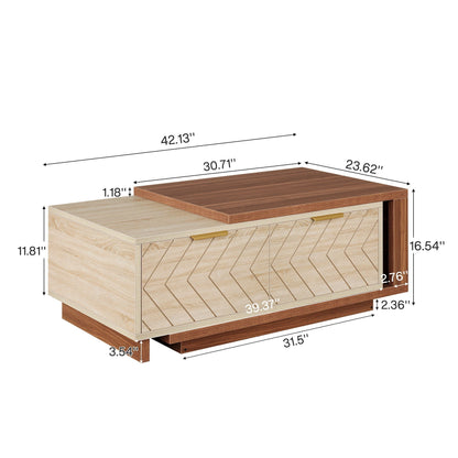 Extendable coffee table with 2 drawers, sliding top, hidden storage, walnut top and light base on Tampa Home & Garden Store