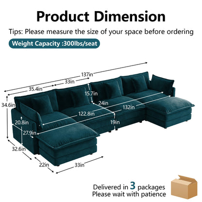 Oversized U Shape Chenille Sofa and Ottoman