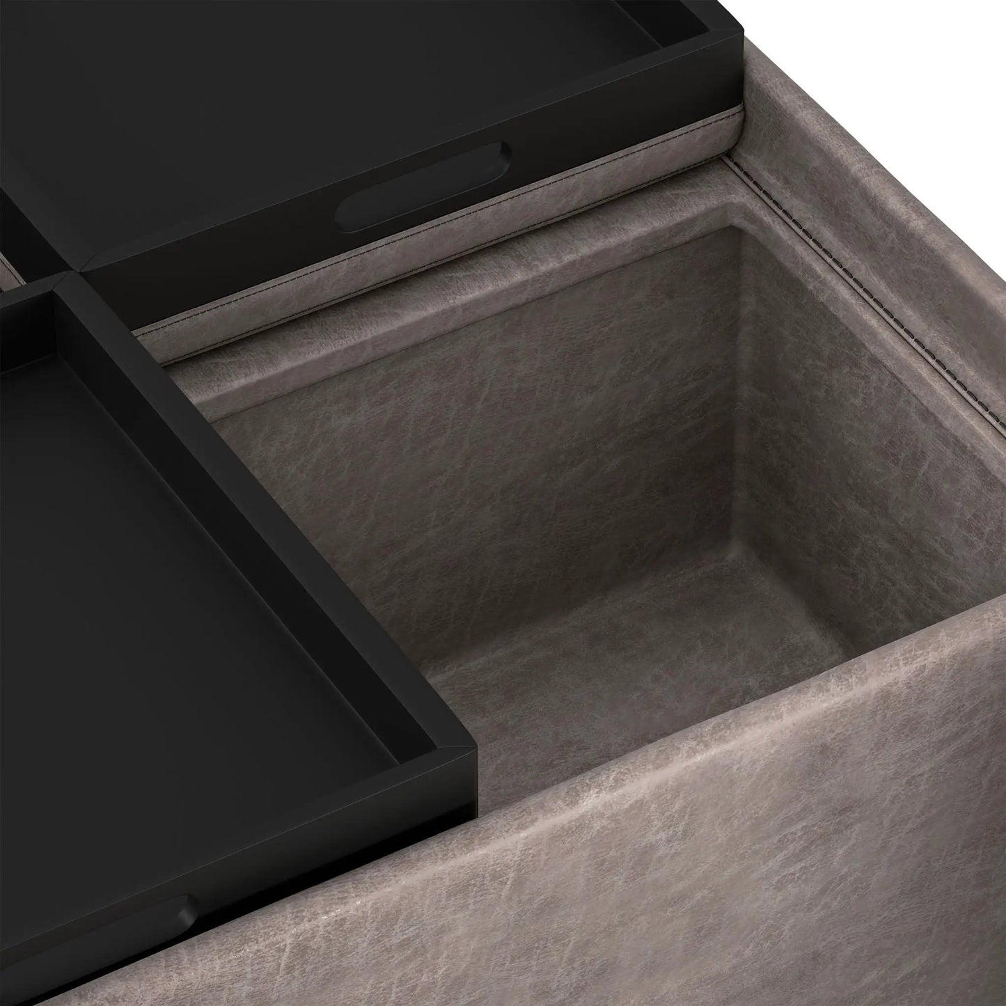 Avalon square coffee table storage ottoman with black frame and grey stitched upholstery on Tampa Home & Garden Store