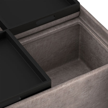 Avalon Square Ottoman Coffee Table With Trays by HouseOfZazla black tray top brown upholstered on Tampa Home & Garden Store