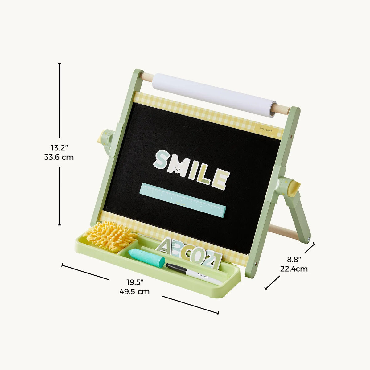Tiny Land Double-Sided Magnetic Tabletop Easel for kids, green wooden frame, chalkboard on Tampa Home & Garden Store