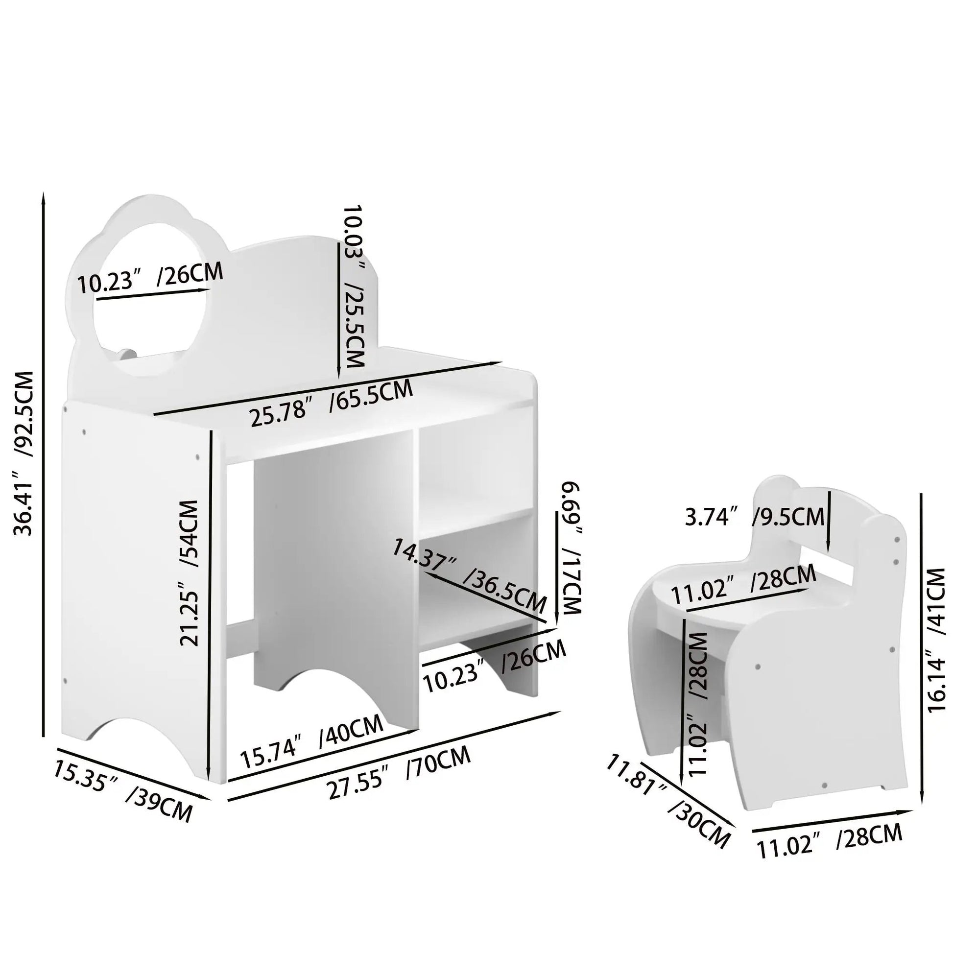Kids vanity table with mirror and chair in white with storage shelves, Unique Piece Furniture on Tampa Home & Garden Store