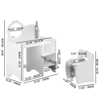 Kids vanity table with mirror and chair in white with storage shelves, Unique Piece Furniture on Tampa Home & Garden Store