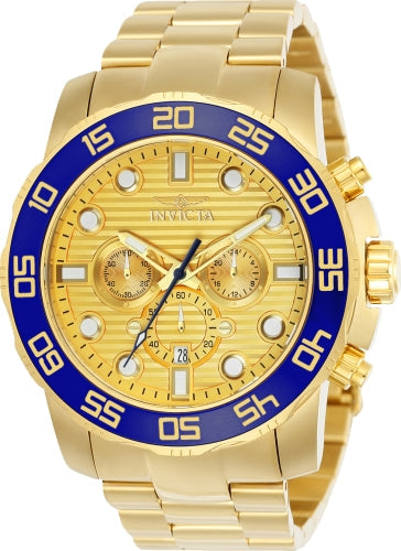 Invicta men's Pro Diver watch in gold-tone stainless steel with blue bezel on Tampa Home & Garden Store