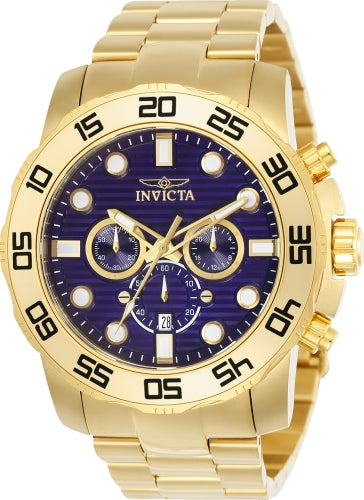Invicta Pro Diver watch with gold-tone stainless steel bracelet and purple dial chronograph on Tampa Home & Garden Store