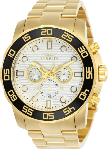 Invicta Pro Diver gold-tone wristwatch with black bezel, white dial, three subdials on Tampa Home & Garden Store