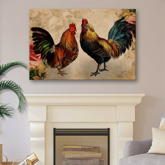 Retro Rooster Chicken Canvas Wall Art multicolored roosters Tailored Canvases crafting canvas on Tampa Home & Garden Store
