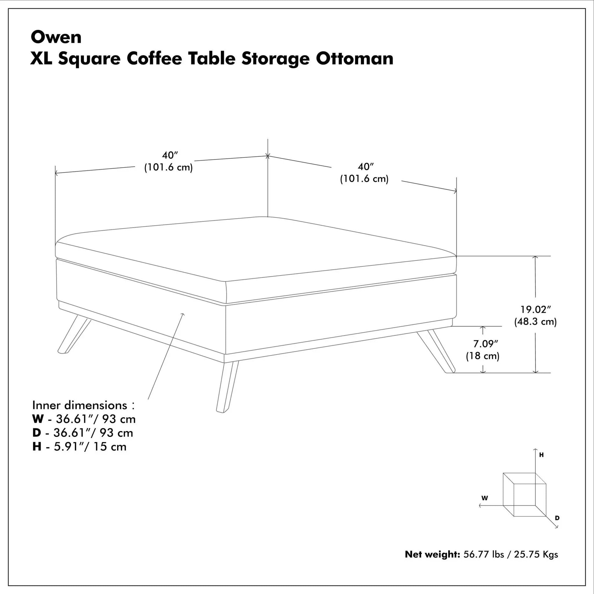 Owen XL Square Coffee Table Storage Ottoman by Unique Piece Furniture line-drawing blueprint on Tampa Home & Garden Store