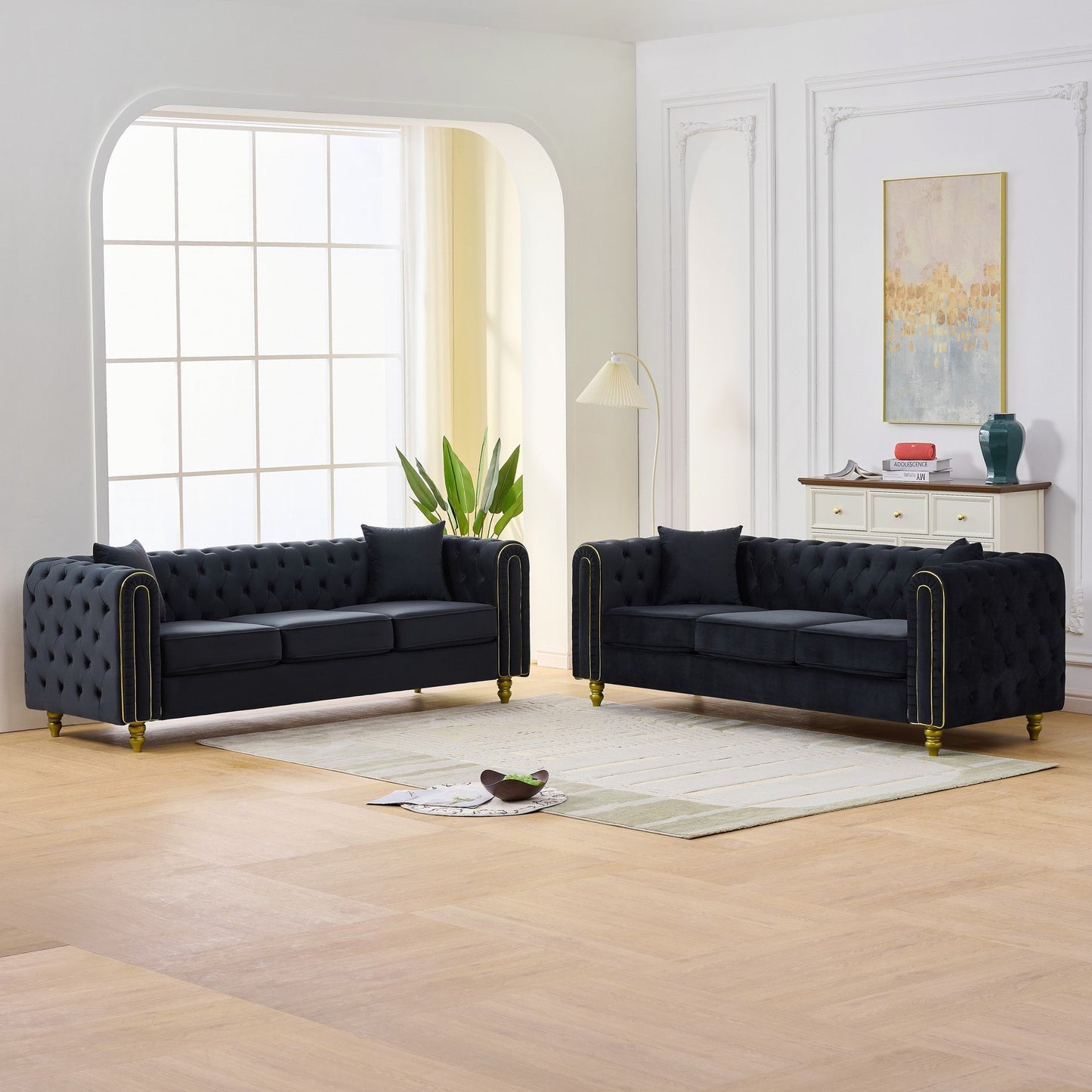 Modern Velvet Chesterfield Loveseat Sofa