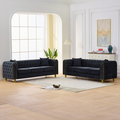 Modern Velvet Chesterfield Loveseat Sofa