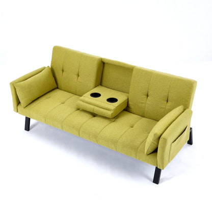 Green Foldable Sofa Bed with a Cup Holder