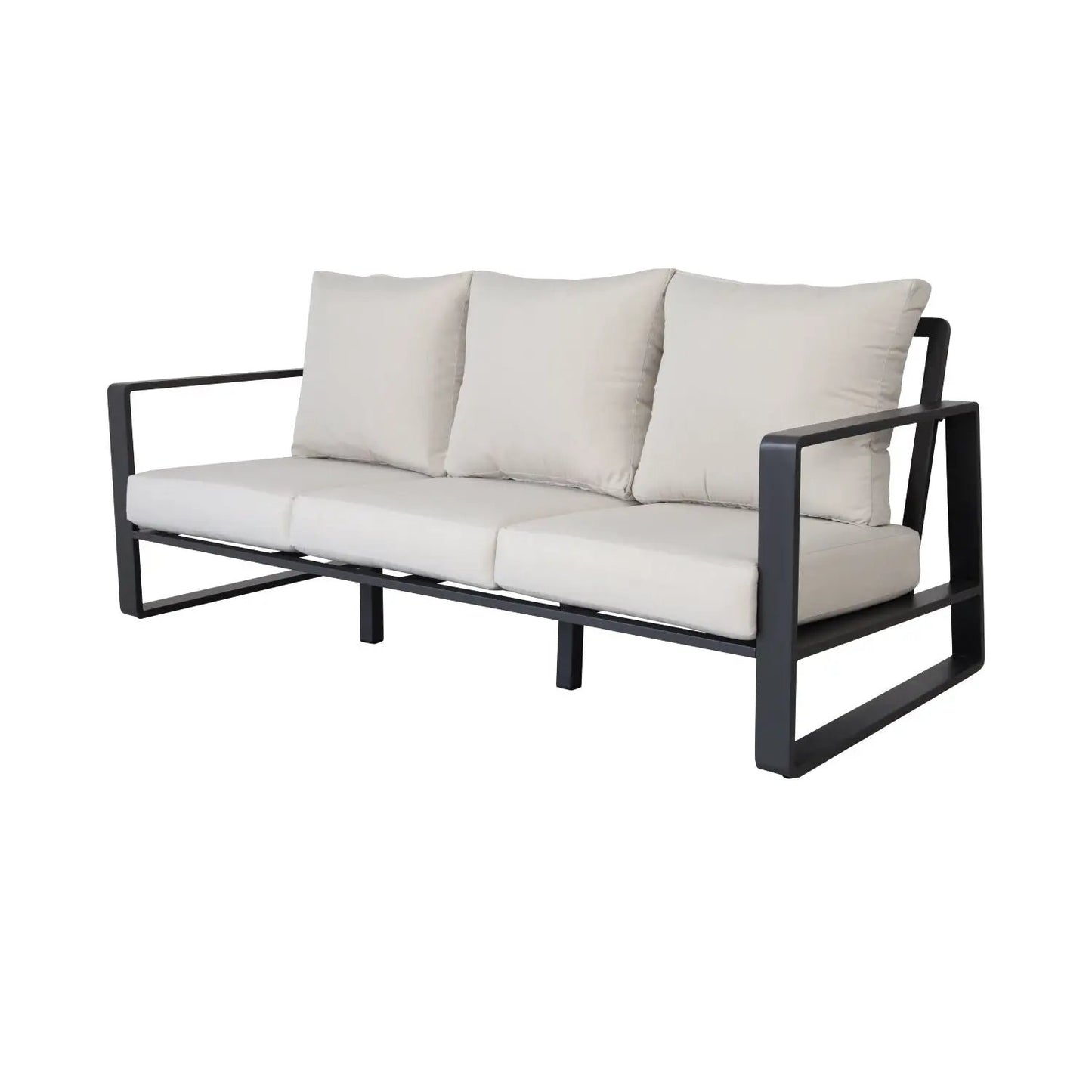 3 person outdoor sofa beige cushions with dark metal frame Tino Tino 2-piece set on Tampa Home & Garden Store