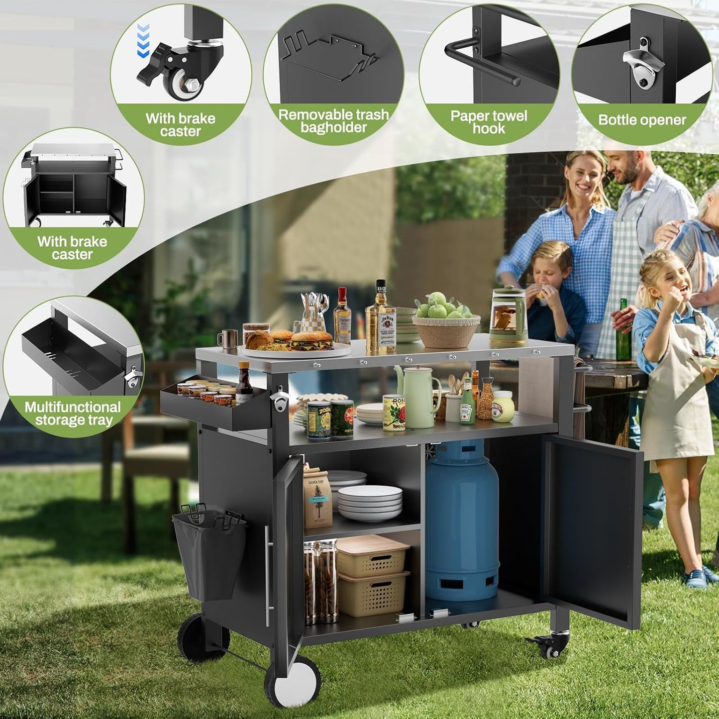 Outdoor Grill Cart With Storage Rack and Shelf