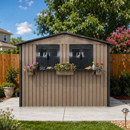 Outdoor Metal Storage Shed with Window and Rack
