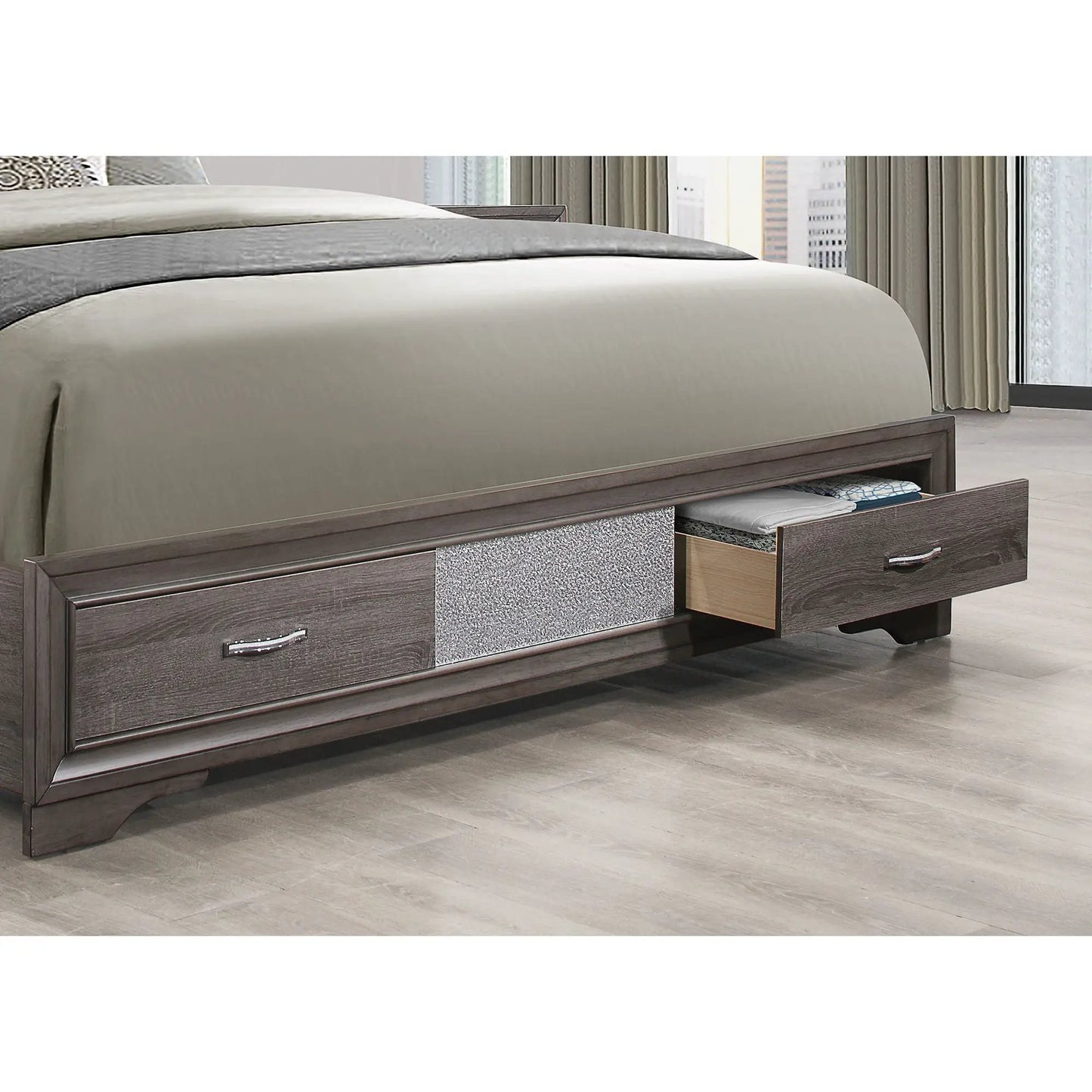 Ryder - Bed Sparkle storage bed with dark wood frame and built-in under-bed drawers on Tampa Home & Garden Store