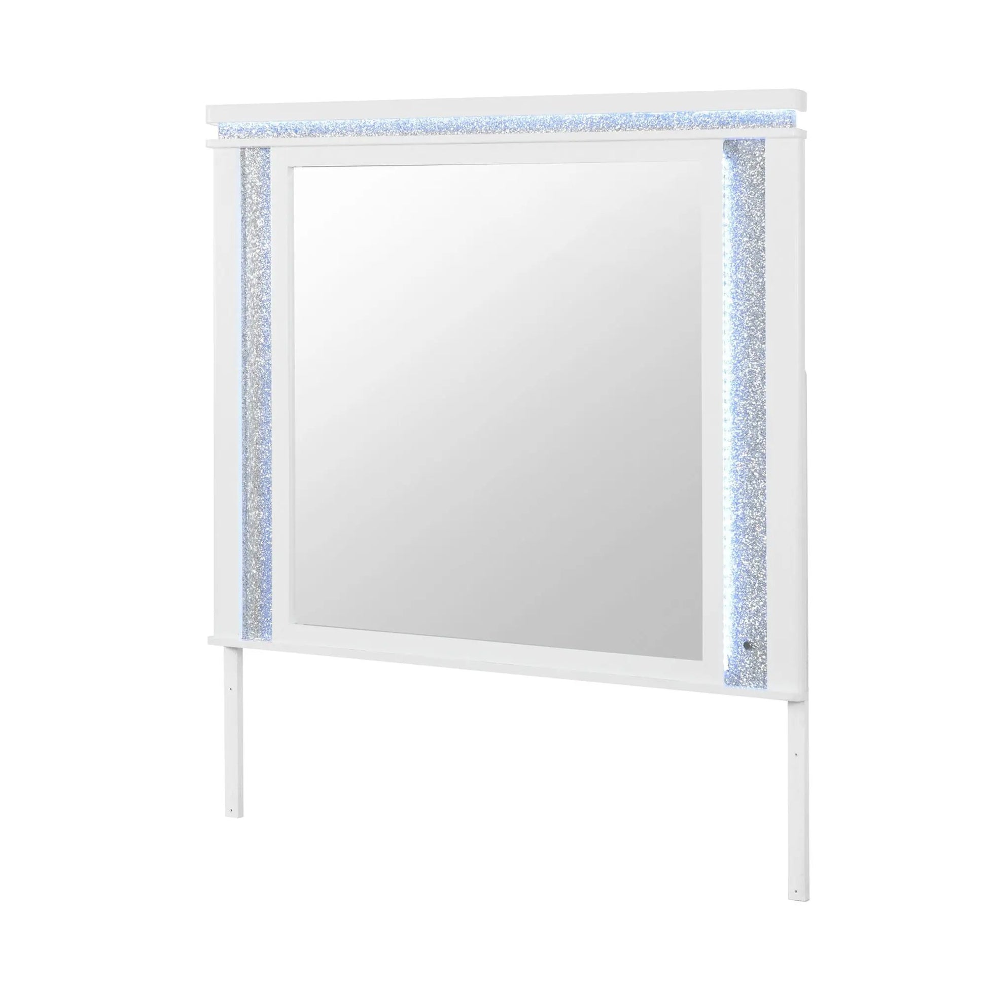 Square mirror with LED lighting and glitter detailing in white by Unique Piece Furniture on Tampa Home & Garden Store