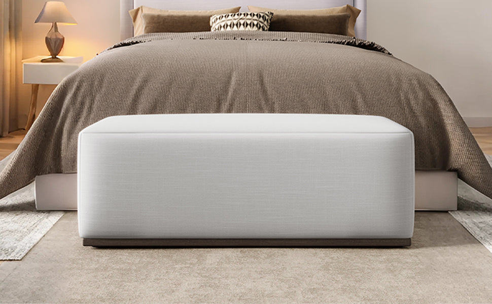 Simple and Elegant Footstool Bench, white fabric upholstery, bedroom furniture on Tampa Home & Garden Store