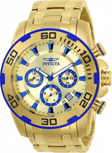 Invicta Pro Diver watch, gold-tone stainless steel with blue bezel and subdials on Tampa Home & Garden Store