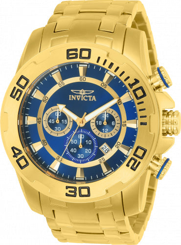 Invicta Pro Diver men's watch with gold-tone stainless steel band and blue dial with chronograph on Tampa Home & Garden Store