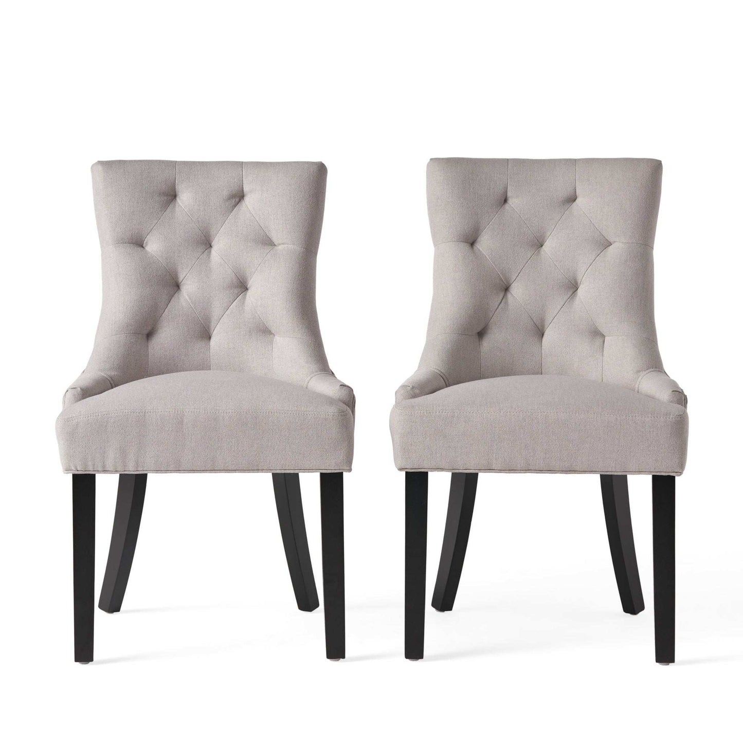 Contemporary Cheney dining chair set with tufted beige fabric and black legs, pair on Tampa Home & Garden Store