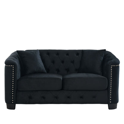 HouseOfZazla modern Chesterfield sofa in black velvet with tufted back on Tampa Home & Garden Store