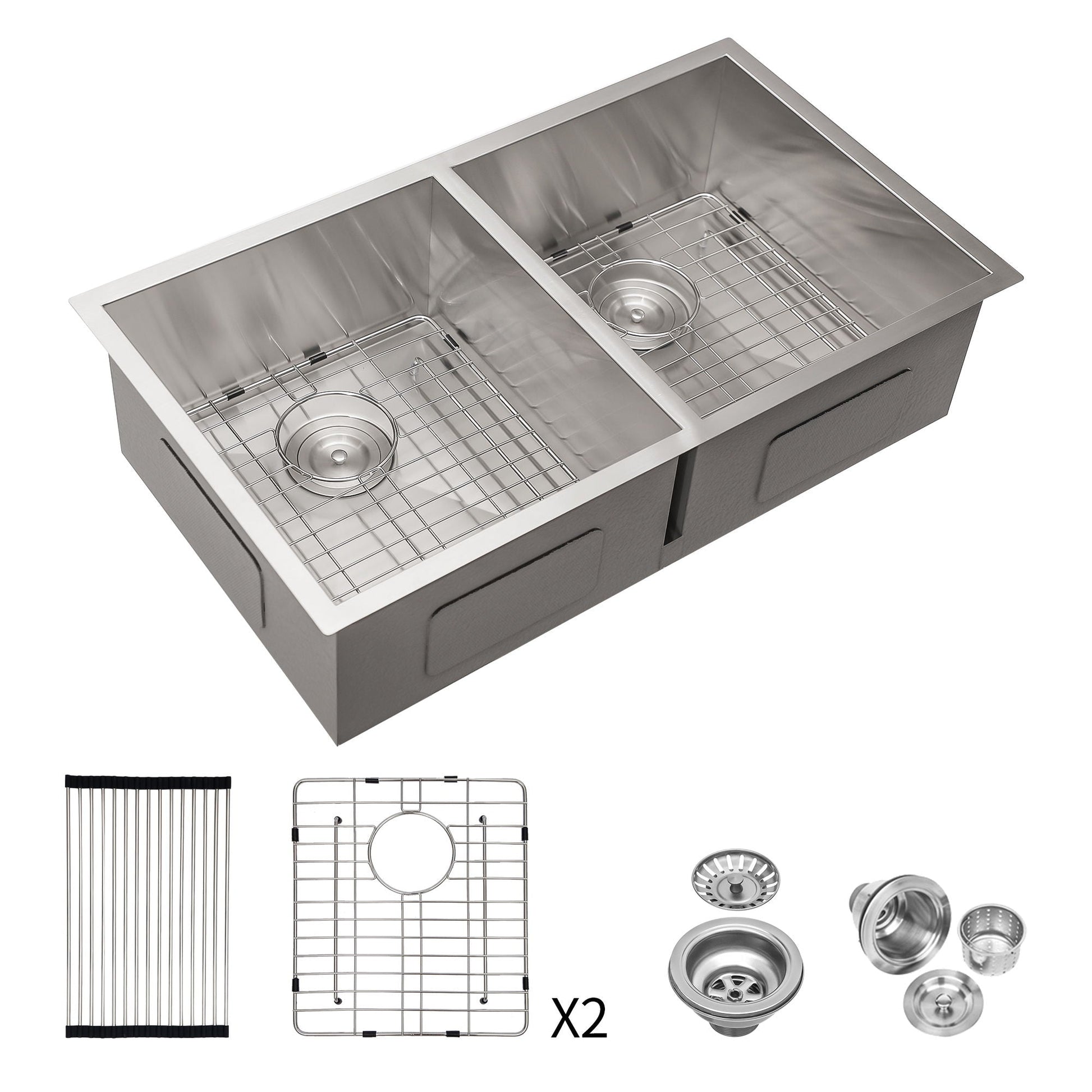 16ga undermount dual-mount double-bowl kitchen sink by HouseOfZazla Brushed Nickel on Tampa Home & Garden Store