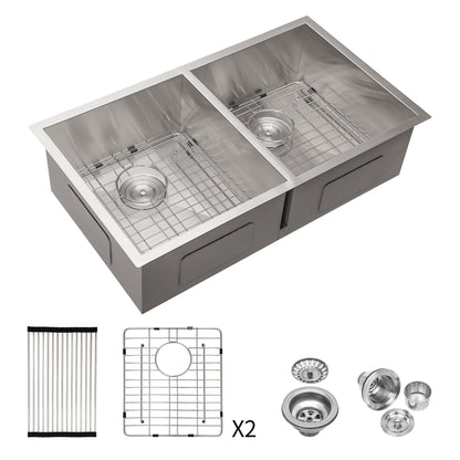 16ga undermount dual-mount double-bowl kitchen sink by HouseOfZazla Brushed Nickel on Tampa Home & Garden Store