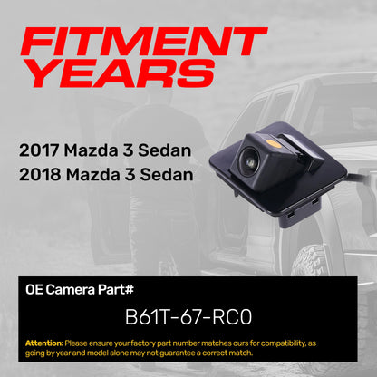 Mazda 3 Sedan 2017-2018 OEM backup camera by Master Tailgaters, black housing with lens for rear install on Tampa Home & Garden Store