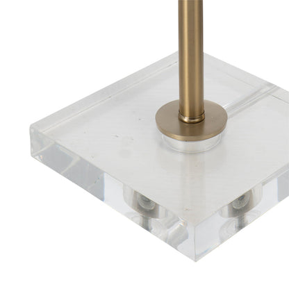Acrylic table lamp base with clear square block and brass stem connector on Tampa Home & Garden Store