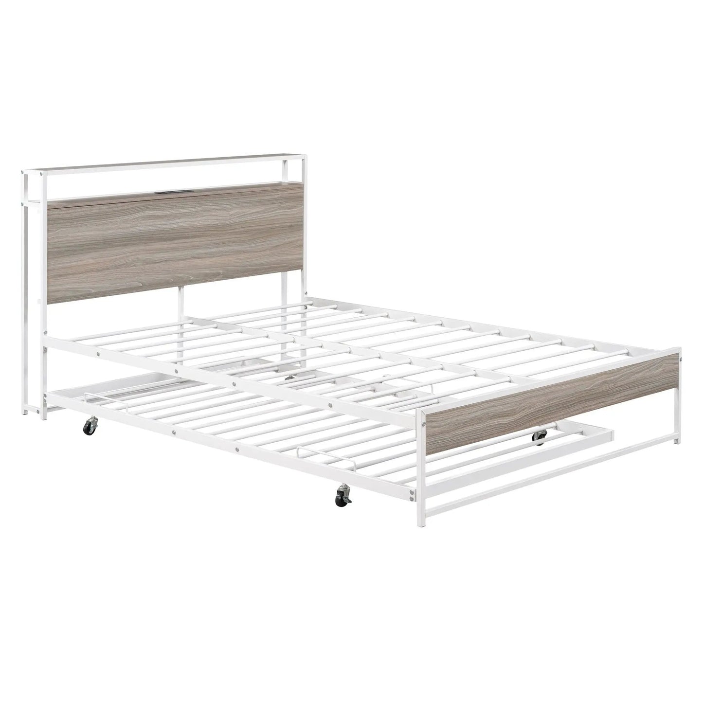 Platform Bed Frame With Trundle and USB Ports