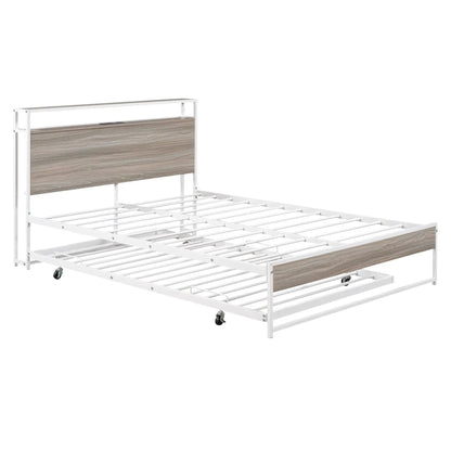 Platform Bed Frame With Trundle and USB Ports