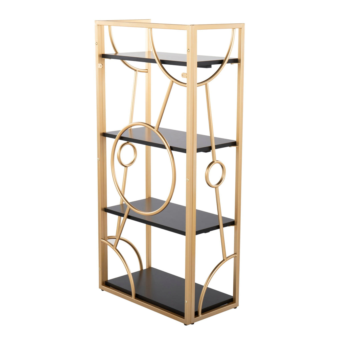 Contemporary etagere with four black wood shelves on a gold metal frame by HouseOfZazla on Tampa Home & Garden Store