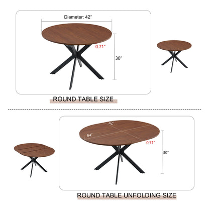 Extendable walnut round dining table, 42-in dia, extends to 54-in, X-base HouseOfZazla on Tampa Home & Garden Store