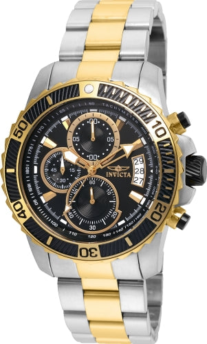 Invicta Pro Diver men's watch with two-tone stainless steel bracelet, black chronograph dial on Tampa Home & Garden Store