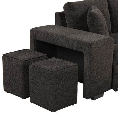 Modern L-shape sleeper sectional with storage chaise and two ottomans in charcoal fabric on Tampa Home & Garden Store