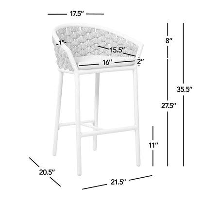 HouseOfZazla optic white rope barrel counter stool set of 2 with weather-resistant design on Tampa Home & Garden Store