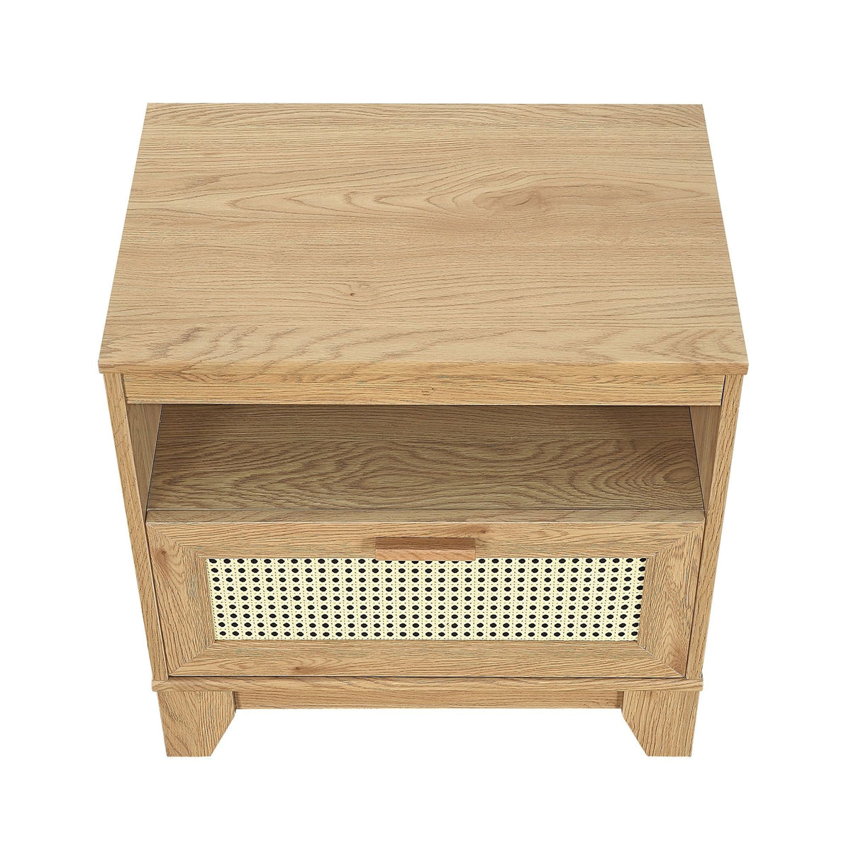 Modern Cane Accent Nightstand with 1 Drawer in oak finish and woven cane front on Tampa Home & Garden Store