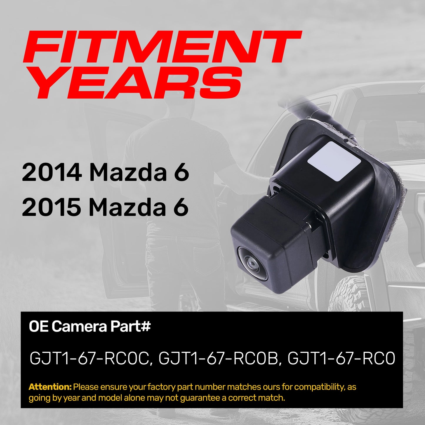 Master Tailgaters Mazda 6 OEM backup camera for 2014-2015, black housing with white label on Tampa Home & Garden Store