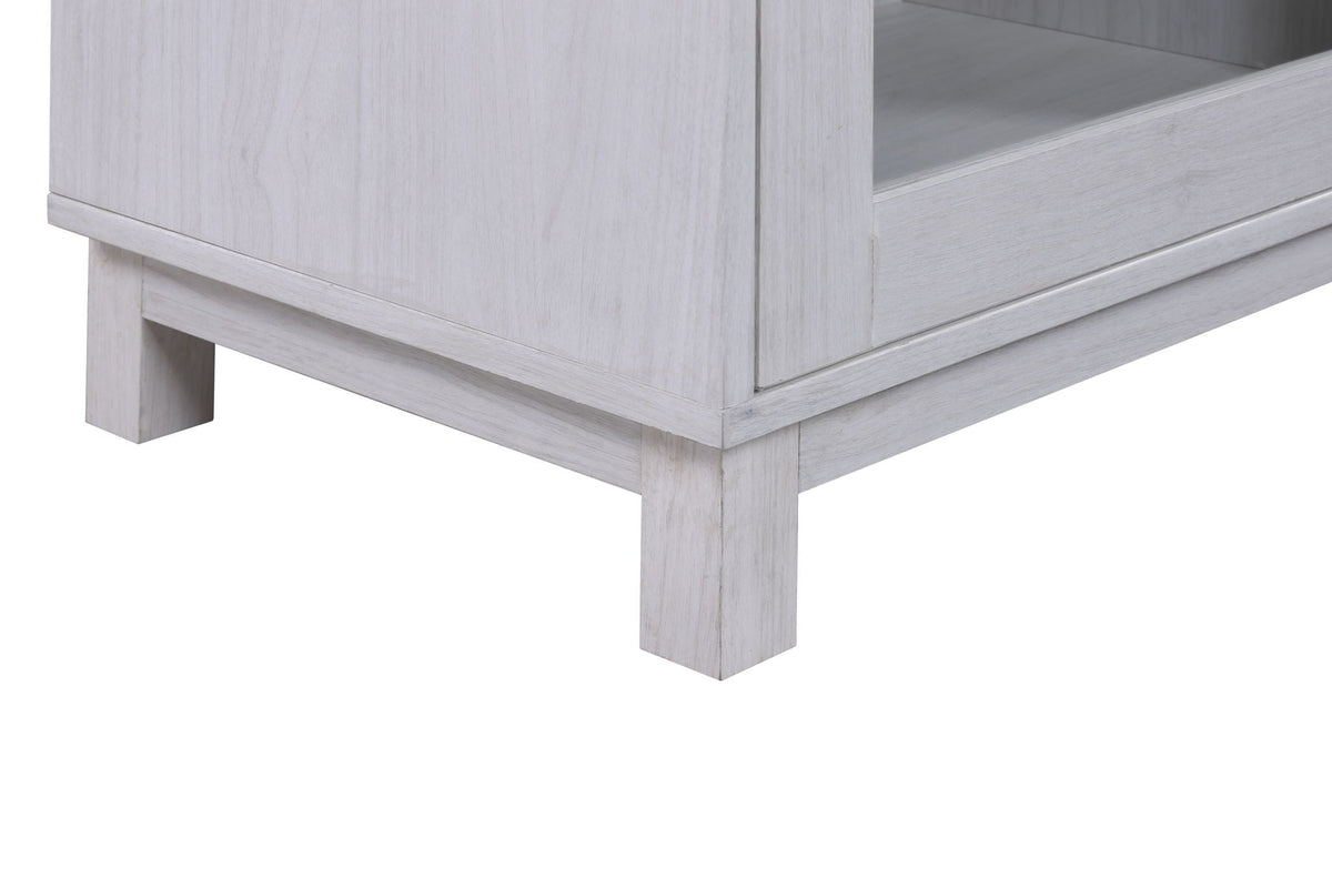 Whitewashed wooden fireplace TV stand base and leg detail on Tampa Home & Garden Store