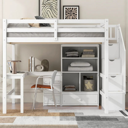Loft Bed and L Shaped Desk With Storage Drawers