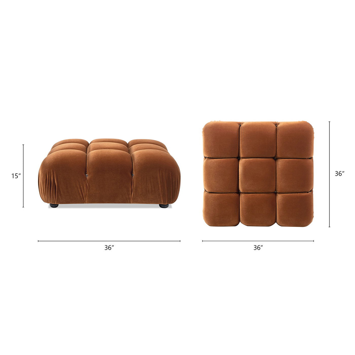 Bubble modular cocktail ottoman by HouseOfZazla, brown velvet dense foam 2-piece set on Tampa Home & Garden Store