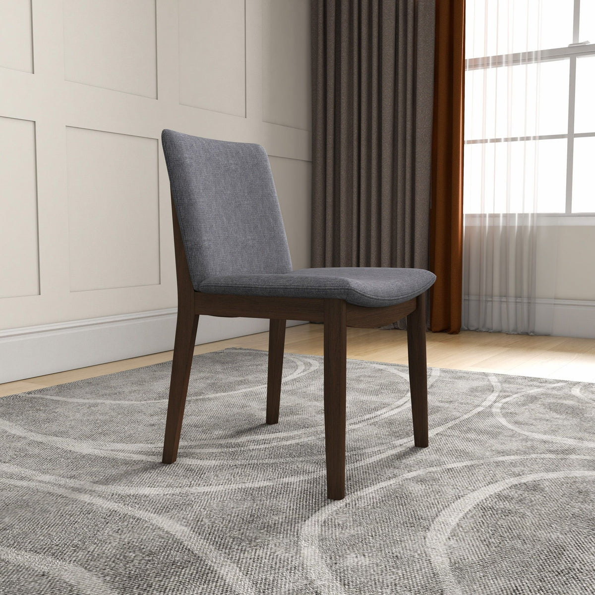 Mid-Century Modern dining chair set in gray fabric with solid wood legs by HouseOfZazla on Tampa Home & Garden Store