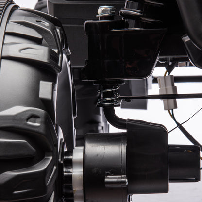 Side-by-side 4x4 ride-on off-road truck black metal chassis with coil suspension on Tampa Home & Garden Store