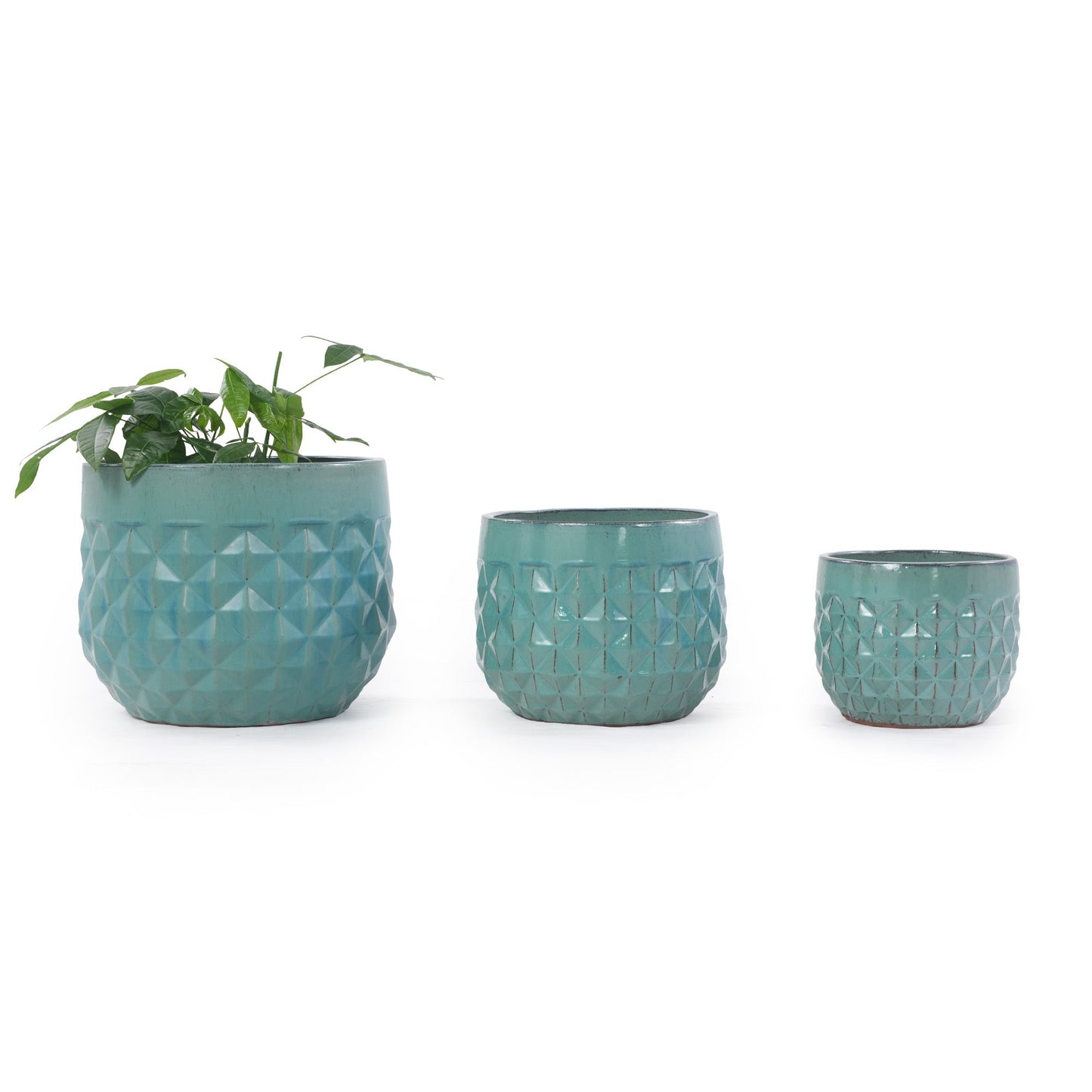 Vintage Turquoise Ceramic Planters Set of 3
