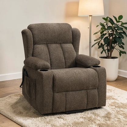 Lusio power motion lift recliner with cup holders in brown fabric by Unique Piece Furniture on Tampa Home & Garden Store