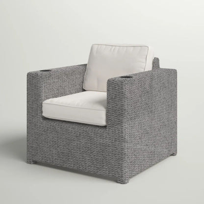 Patio arm chair gray weather-resistant wicker with white cushions by HouseOfZazla on Tampa Home & Garden Store